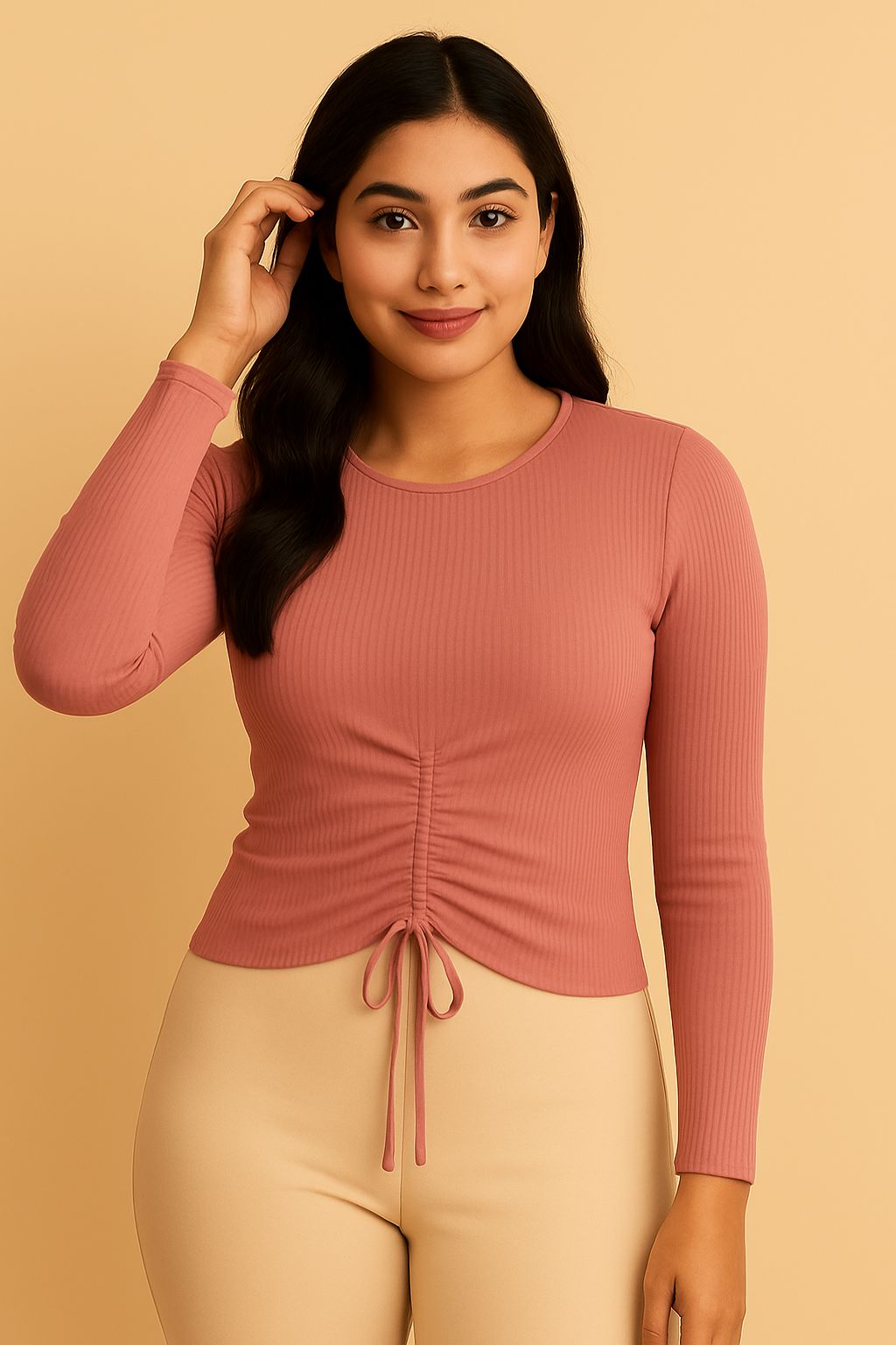 Long-sleeve Ruched Top